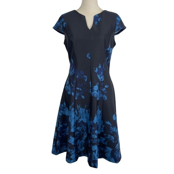Julia Jordan V-Neck Cap Sleeve A-Line Fit & Flare Floral Print Scuba Dress 10 - Picture 3 of 12